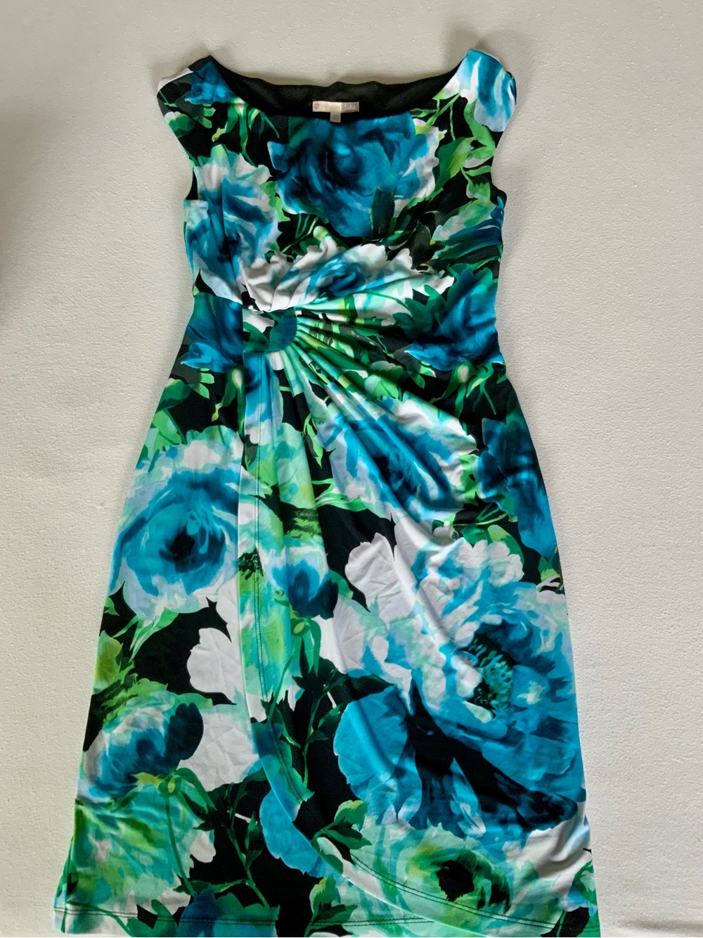 Signature Sadie Floral Ruched Sheath Dress Petite 4P Turquoise